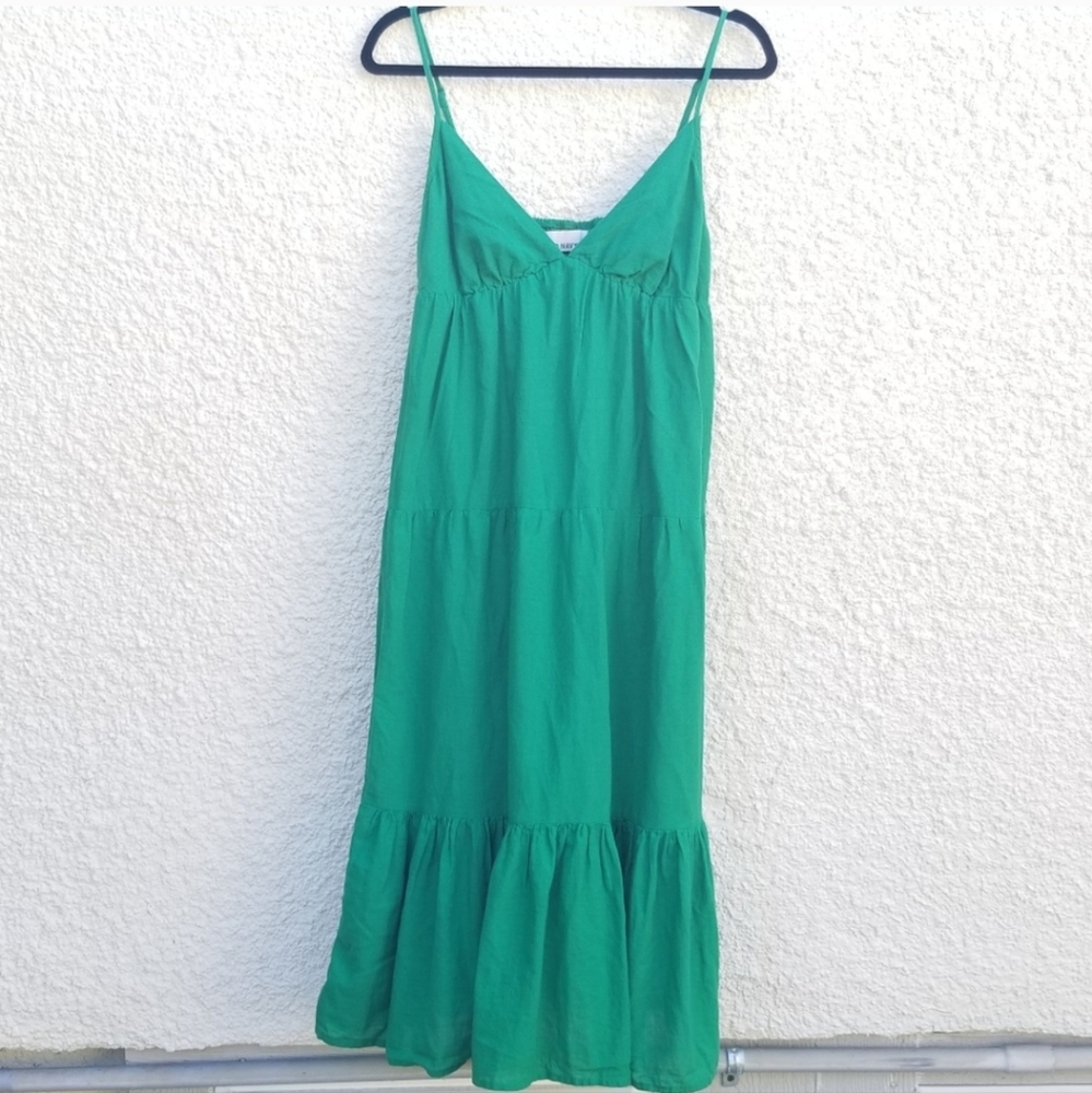 Old Navy green spaghetti strap empire waist tiered midi dress